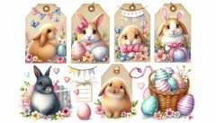 Choose ASet Bunny Rabbit Easter Tags Embellishments Junk Journal Scrapbook