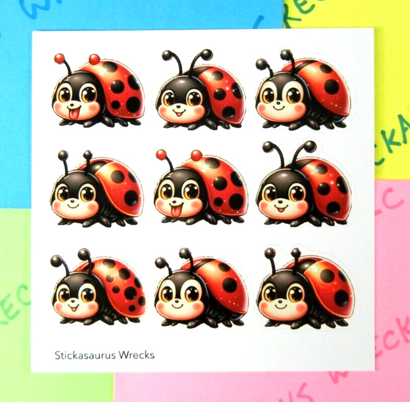 Cute Lady Bugs Sticker Sheet
