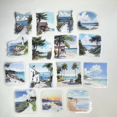 Seaside Beach Village Flake Stickers Travel Vacation Junk Journals Collage