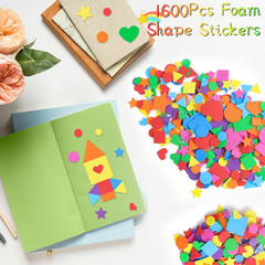 1600 Foam Shape Stickers in 8 Colors for Kids Crafts, 16 Sheets