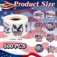 Patriotic Star-1 USA 250th Anniversary Self Adhesive Patriotic Stickers Roll