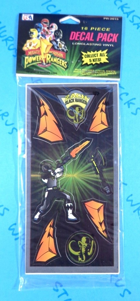 Power Rangers Zack Black Ranger 3 Sheet Sticker Pack Vintage Saban
