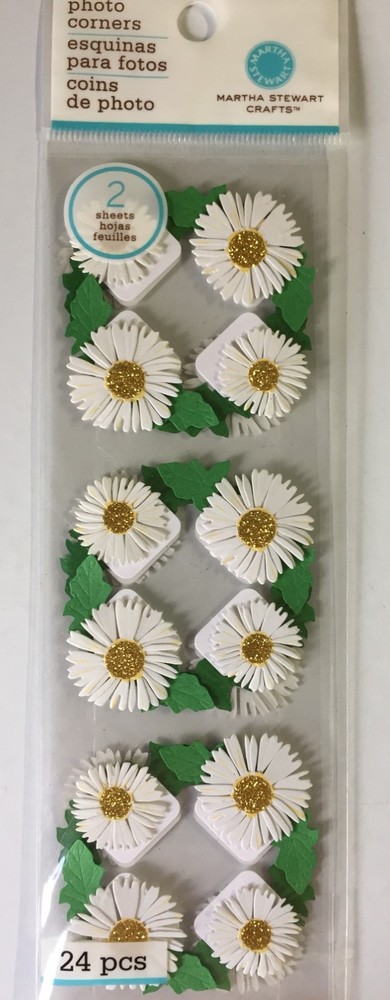 Martha Stewart White Daisy Photo Corners 3-D Stickers RARE NIP