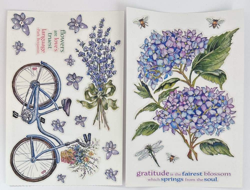 Vintage PSX Designs Stickers SET of 2 Sheets 4″X6″ Hydrangea/Bike/Lavender NEW