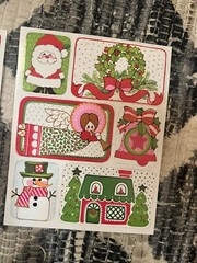 2 Sheets Vintage Rectangle Christmas Holiday 12 Stickers Green Red White Snowman