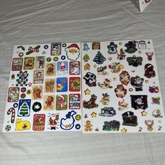 Vtg 70s 80s Sticker Book Pages Christmas Santa Puffy Big Lot USED Foil AGC J1