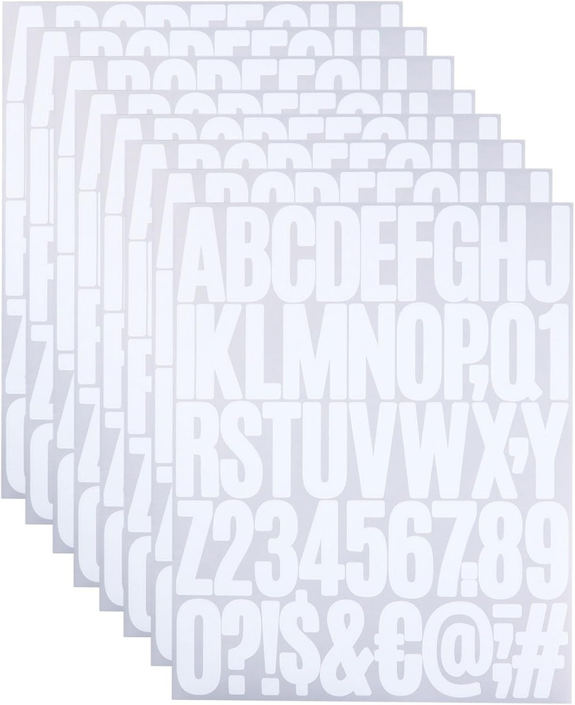 8 Sheets Letter Number Stickers, 2 Inch Vinyl Alphabet Stickers, Self-Adhesive P