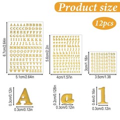 Gold Self Adhesive Small Letter Stickers 3 Sizes Mini Alphabet Number Stickers