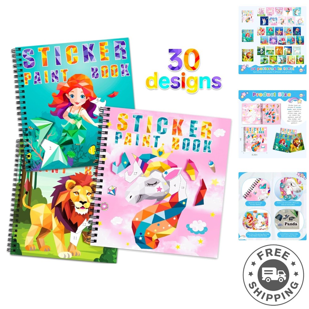 Colorful 3PCS Sticker Paint Books: Unleash Creativity with Unicorns & Mermaids