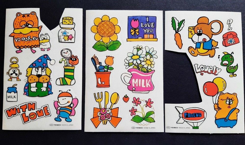 VTG Midori Japan Cartoon Animal Milk Food Theme Stickers Kawaii Venice Brand