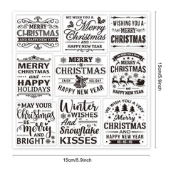 1sheet Christmas Greeting Words Stamps for Card Making Snowflakes Poinsettia