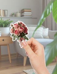 Pink Rose Bouquet Vinyl Die Cut Stickers Set Scrapbooking Laptop Water Bottle