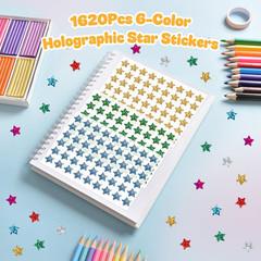 1,620 Holographic Glitter Star Stickers 0.6″, 6 Colors Self-Adhesive Mini Sti…