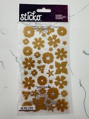 Sticko Autocollant 36 PC Gold Glitter Flowers Various Sizes Scrapbooking Cards