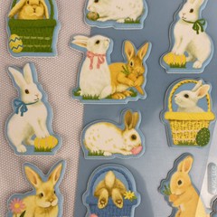 Vintage Pastel Easter Spring Stickers Bunny Bunnies Basket 2 SHEETS PUFFY- NEW