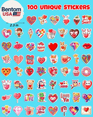 100Pcs Valentines Stickers for Kids, Bulk Heart Stickers for Valentines Day Gift