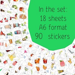 Waterproof Vinyl Cocktail Stickers for Bottles & Laptops, 5.8×4.13 in