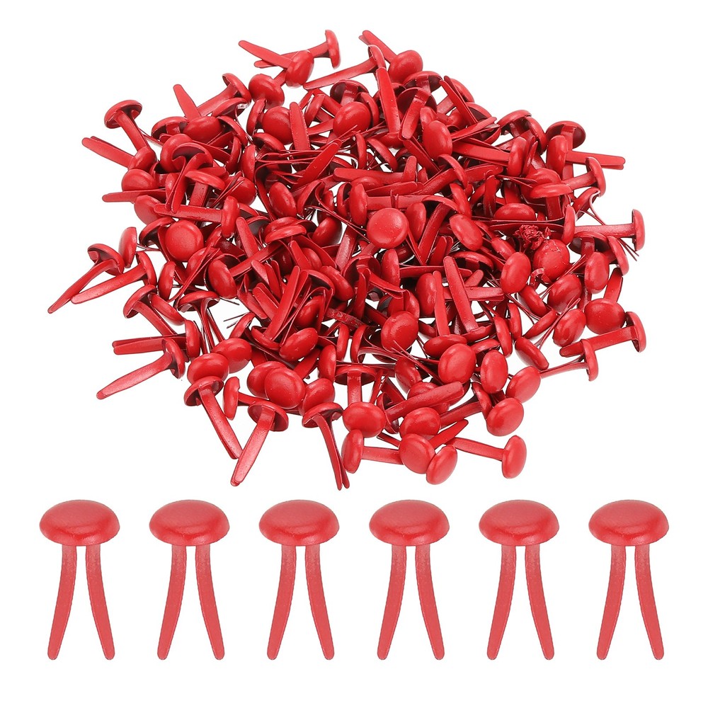 200 PCS Paper Brass Fasteners Split Pins Pastel Mini, Red, 8 x 15 mm