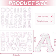 107 Pcs Pearl Letter Stickers,3 Sheets A-Z Glitter Rhinestone Letter and 1 Sheet