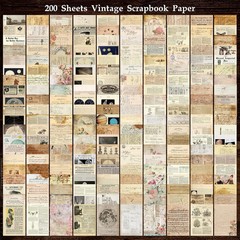 200 Sheets of Vintage Scrapbook Paper, Journaling Scrapbooking Supplies Craft De