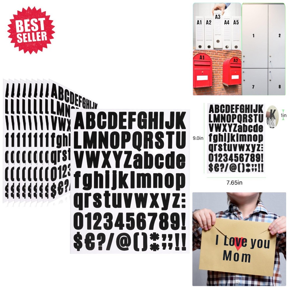 Weatherproof 810-Piece Black Letter & Number Sticker Set – Indoor/Outdoor Use