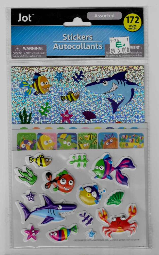 MERMAID & OCEAN LIFE STICKER SHEET SET 163 pc PUFFY glitter OCTOPUS clam CRAB #2