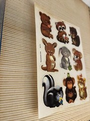Old 1 Page Vintage 1979 Dennison Stickers Animals Monkey Kangaroo Skunk Bear