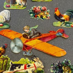 Vintage Airplane & Easter Die Cut Scrap Lot 15 Pc Rabbits Roosters Angels German