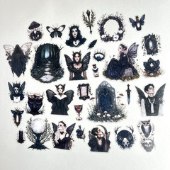 Dark Goth Forest Fairy Stickers Junk Journal Collage Scrapbooking