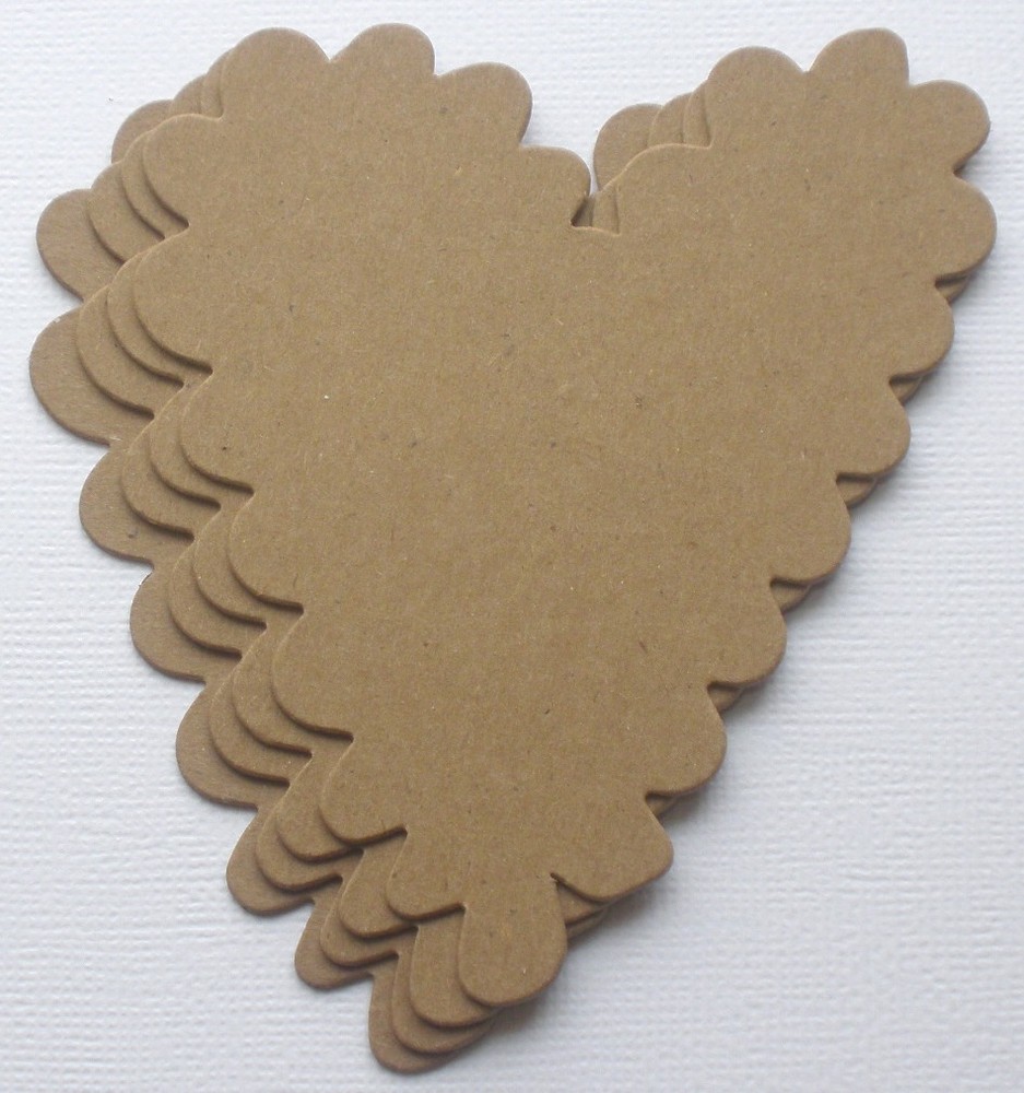 {4} SCALLOP HEARTS – Raw Bare Unfinished Chipboard Die Cuts Embellishments
