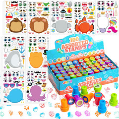 36 Make-a-Face Sticker Sheets + 100 Kids Self-Ink Stamps Easter Favors
