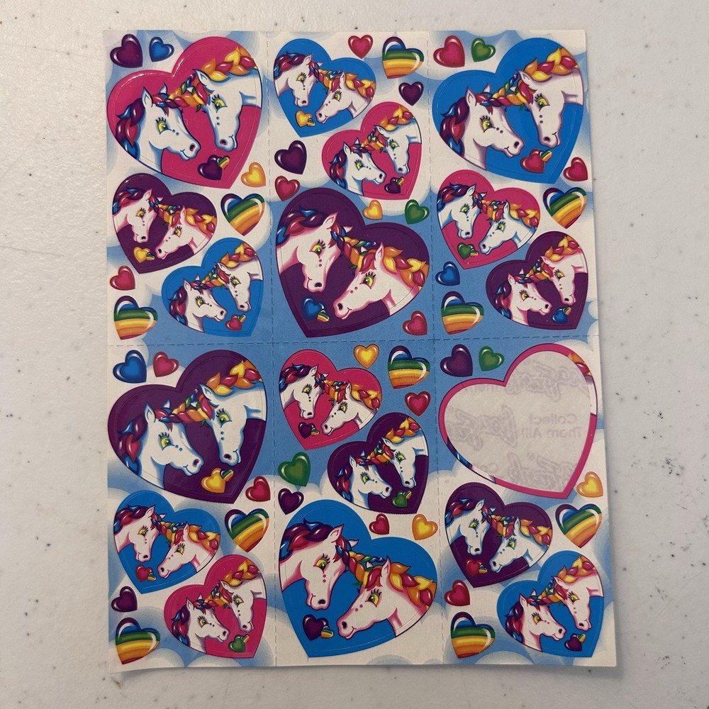 Vintage 1980s lisa frank sticker sheet. S-168 Unicorns (1 Sticker Gone)