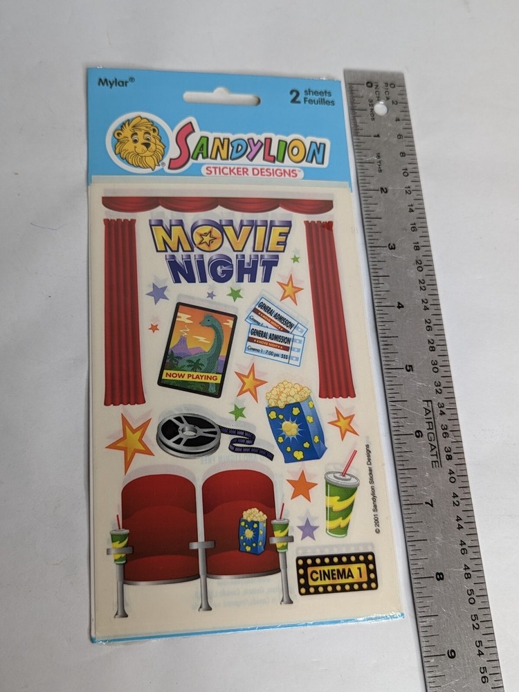 Sandylion Scrapbooking Mylar Sticker Designs – MOVIE NIGHT, 2 Sheets, NEW