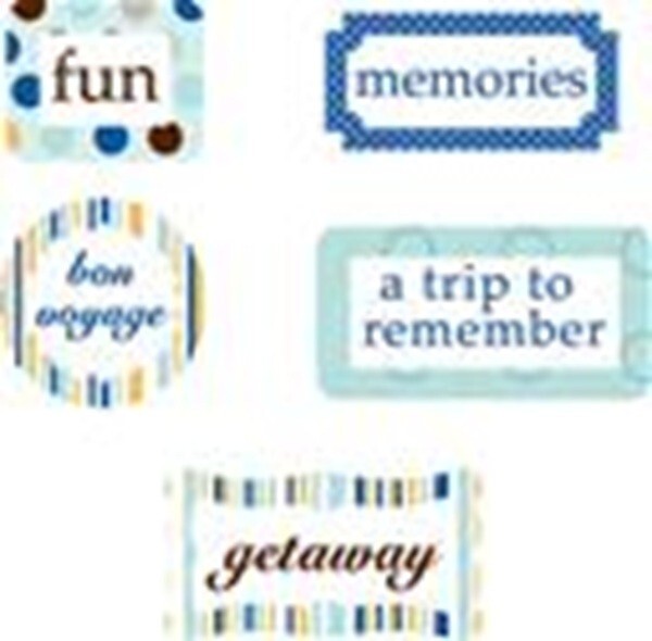 BON VOYAGE CHIPBOARD WORDS 5 PCS MULTI COLORED LI’L DAVIS DESIGNS