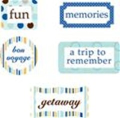 BON VOYAGE CHIPBOARD WORDS 5 PCS MULTI COLORED LI’L DAVIS DESIGNS