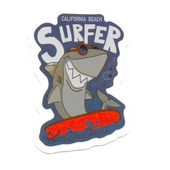 California Beach Surfer Shark Vinyl Sticker Die Cut Surfboard Ocean Decal Fun
