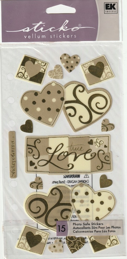 Vintage Sticko Vellum stickers TRUE LOVE Gold Hearts theme 56682 FAST FREE ship!