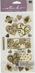 Vintage Sticko Vellum stickers TRUE LOVE Gold Hearts theme 56682 FAST FREE ship!