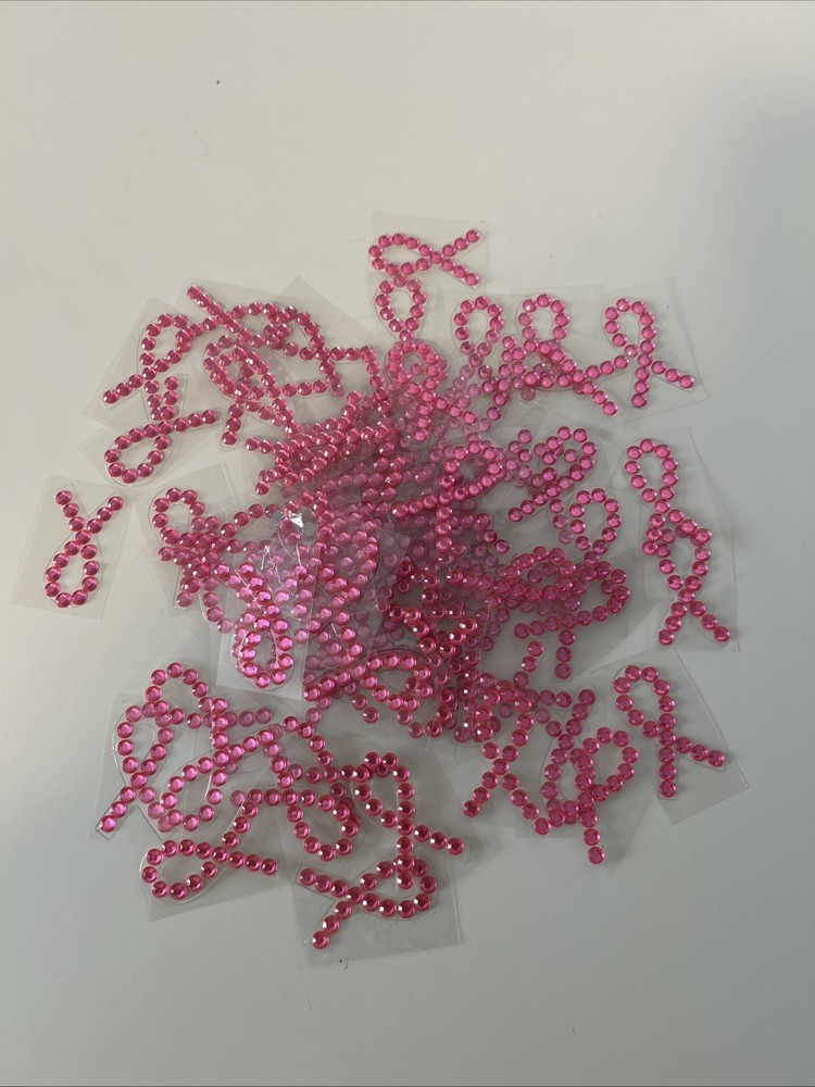 70+ Pink Ribbon Gem Stickers Breast Cancer Awareness Bling 1.75″ Tall