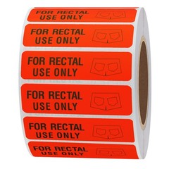 Rectal Use Only Stickers 1.5″ x 0.375″ Fluorescent Red Permanent Adhesive 500
