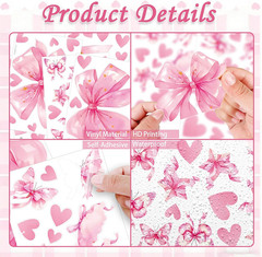 Large Pink Bow Wall Decals – 6 Sheets 64 Pcs Bow Knot Wall Stickers Heart Bow Pe