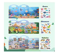 6Pcs Reusable Sticker Books, Sticker Books for Toddlers 2-4 Years, Vehicles Inse