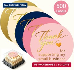 500 Pcs 1.5 Inch Thank You Stickers, Elegant Gold Foil Multicolor Thank You Stic