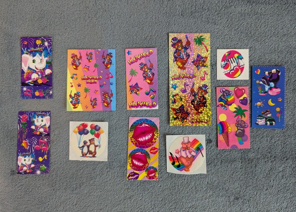Lot of VTG 80s 90s Lisa Frank Stickers Bears Lips Racoon Koala Elephant Piano
