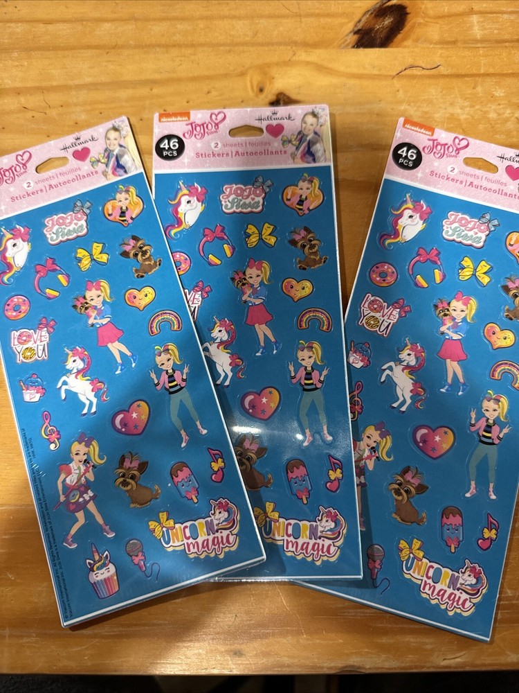 Hallmark Paper Stickers JoJo Siwa Unicorn Puppy Hearts 138 TotalPc. NIP Lot Of 3