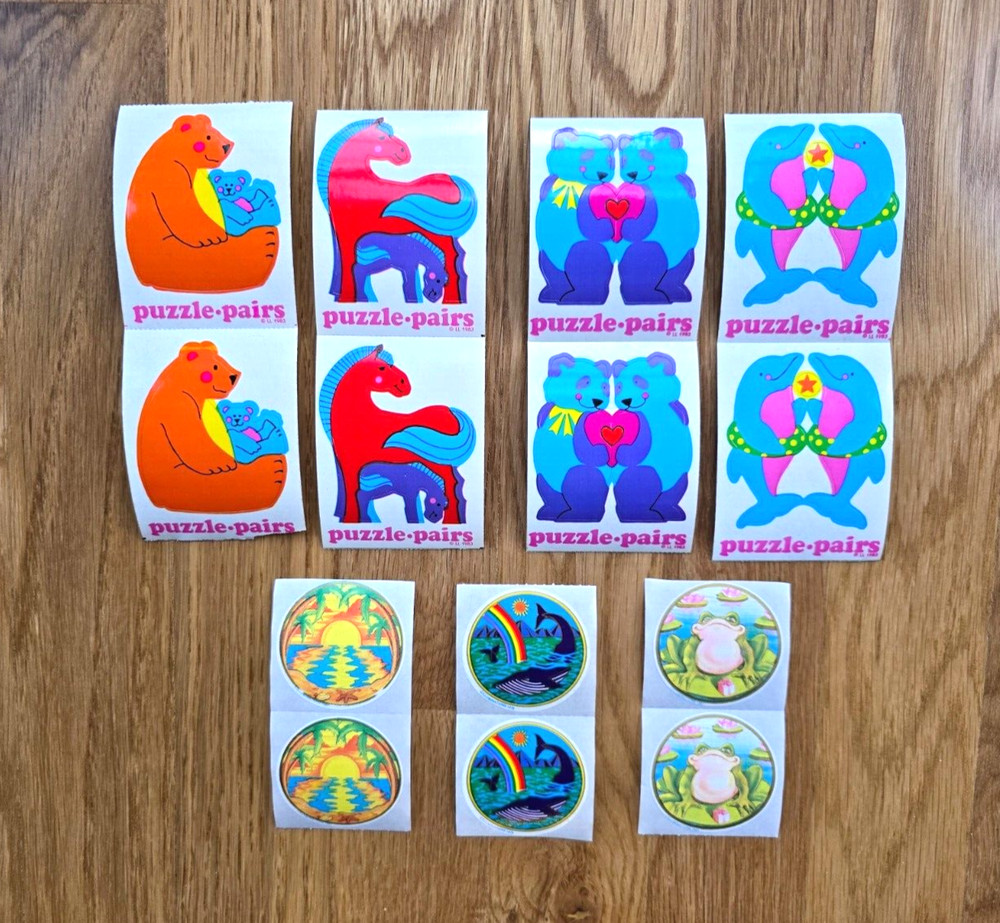 VINTAGE SNIFF Stickers 14 RARE Illuminations PUZZLE PAIRS Frogs SUNSET Dolphins