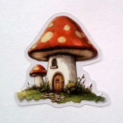 Mushroom Fairy Tale House Clear Vinyl Decal Sticker Water Resistant Laptop Gift