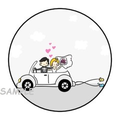30 WEDDING BRIDE AND GROOM IN CAR ENVELOPE SEALS LABELS STICKERS 1.5″ ROUND