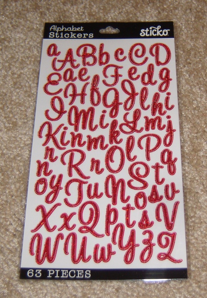 EK Success Sticko Small Alphabet Sticker ~ Red Glitter Script