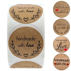 Round Kraft Handmade with Love Stickers Baking Gift Packaging Label